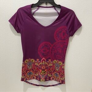 Disney Parks Ladies Short Sleeve Plum Floral Top with Hidden Mickey - XS